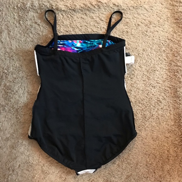 Maxine Blue Pink Black paint spat bathing swimsuit Plus size 16 XL tummy control - Picture 13 of 16
